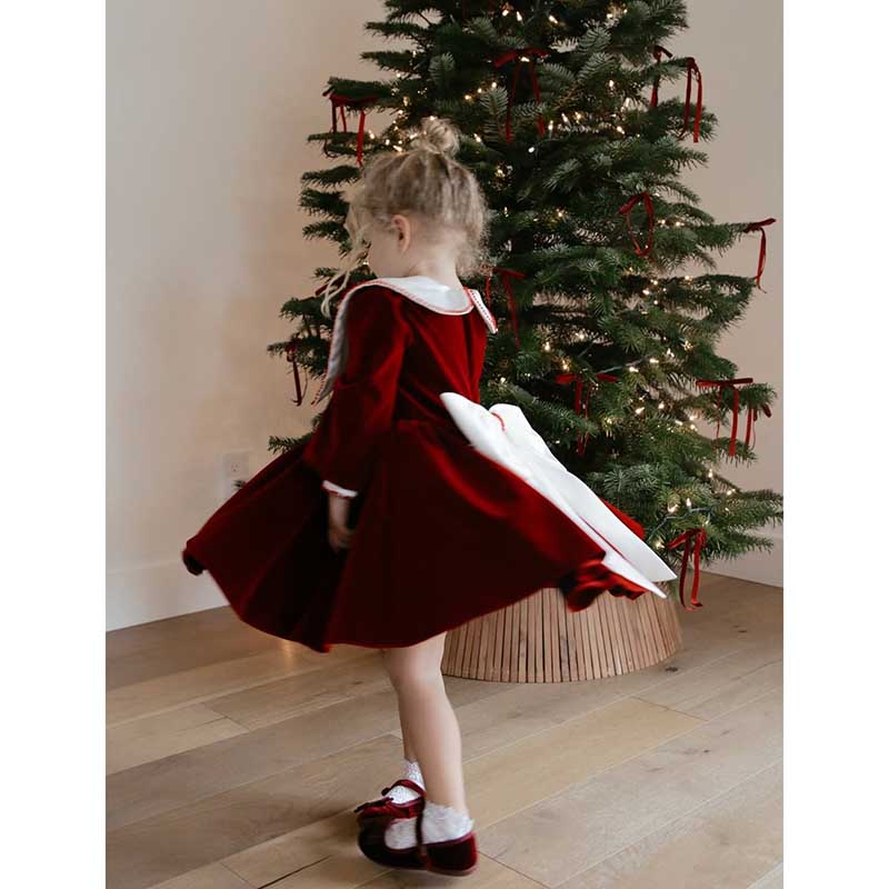 Girl Christmas Dress Baby Girls Birthday Dresses Toddler Wine Red Bow Formal Princess Dress