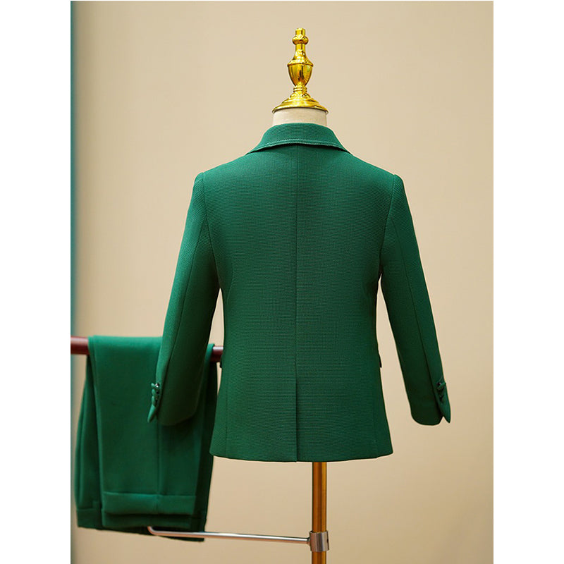 Boys Green Suit with Round Button Detail