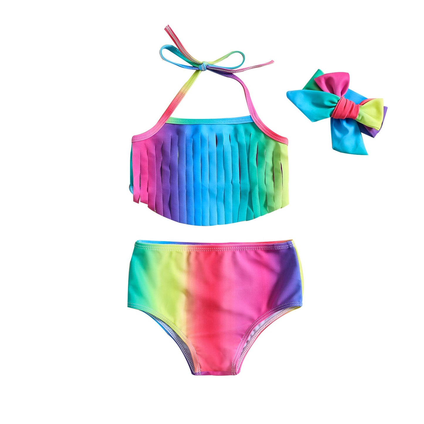 Baby Girl's Headscarf Tassel Swimsuit Three Piece Set