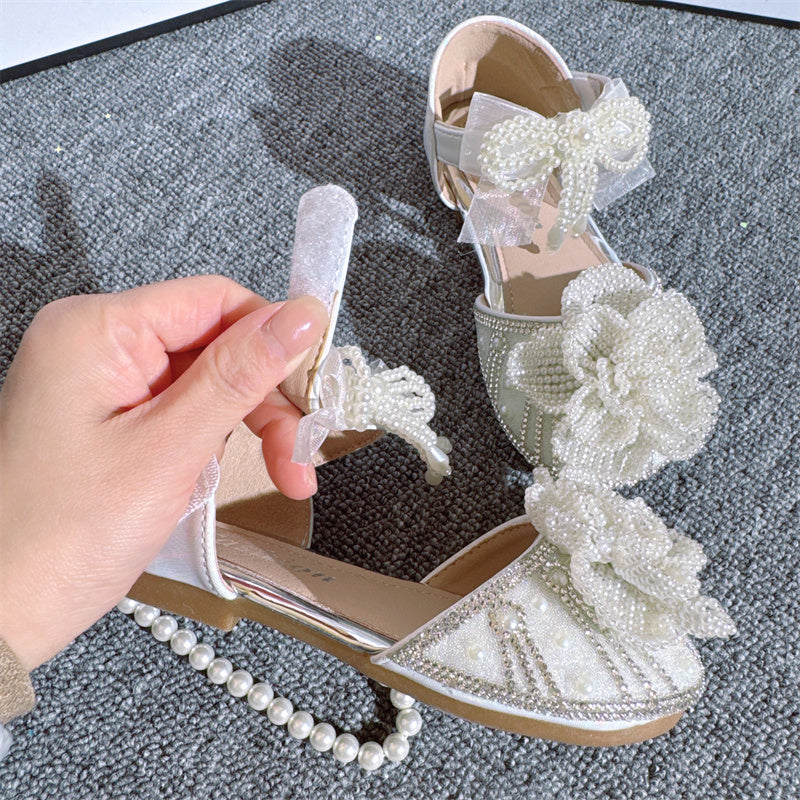 Cute 3D Pearl Flower Crystal Girls Princess Shoes