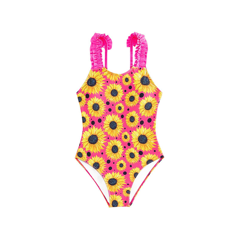 Girls New Summer Sunflower Onesie Swimsuit