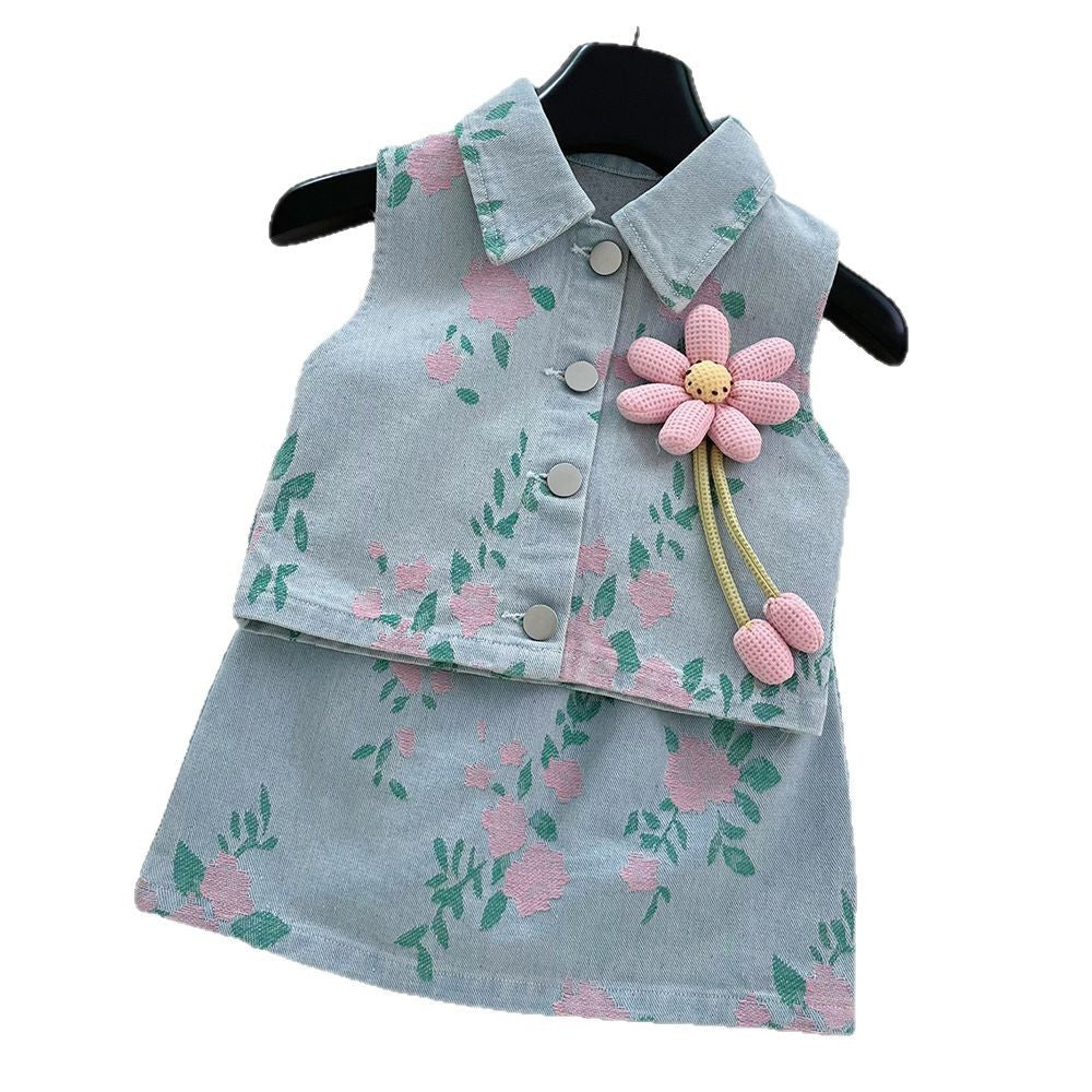 Girls Summer Vacation Outfit Girls Floral Outfit Two-piece Set