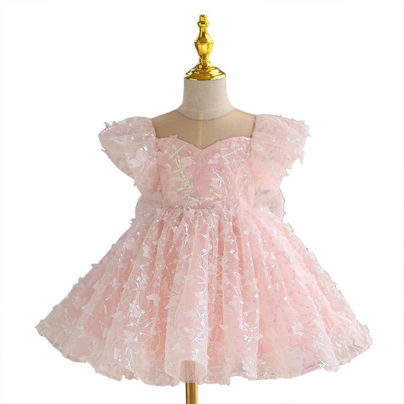 Baby Girl Birthday Party Dress Girls Summer Pink Sequin Bow Fluffy Pageant Princess Dresses