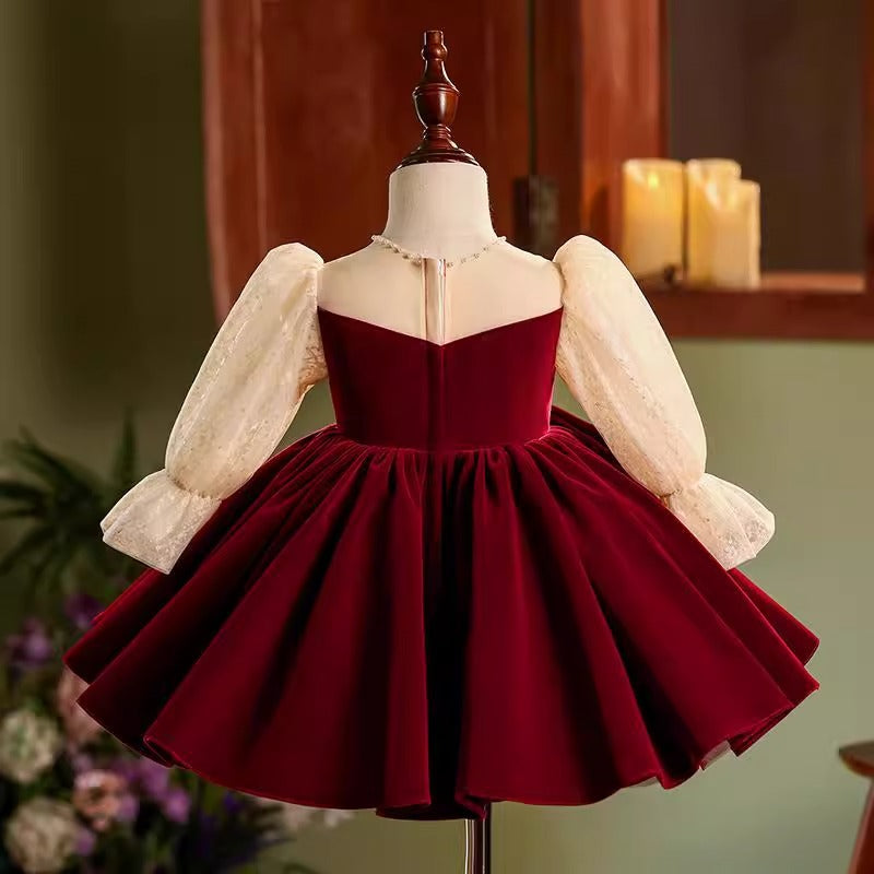 Baby Girl Christmas Dress Puff Sleeves Beauty Pageant Dress Toddler Birthday Princess Dress