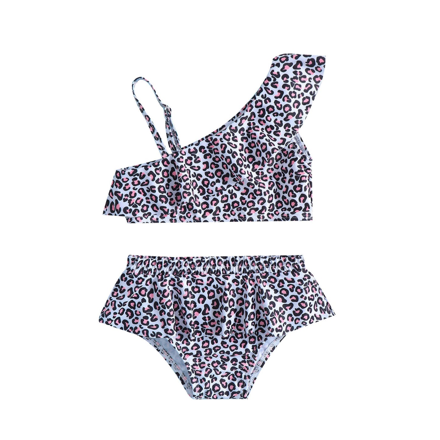 Girls Cute Leopard Print Swimsuit Set