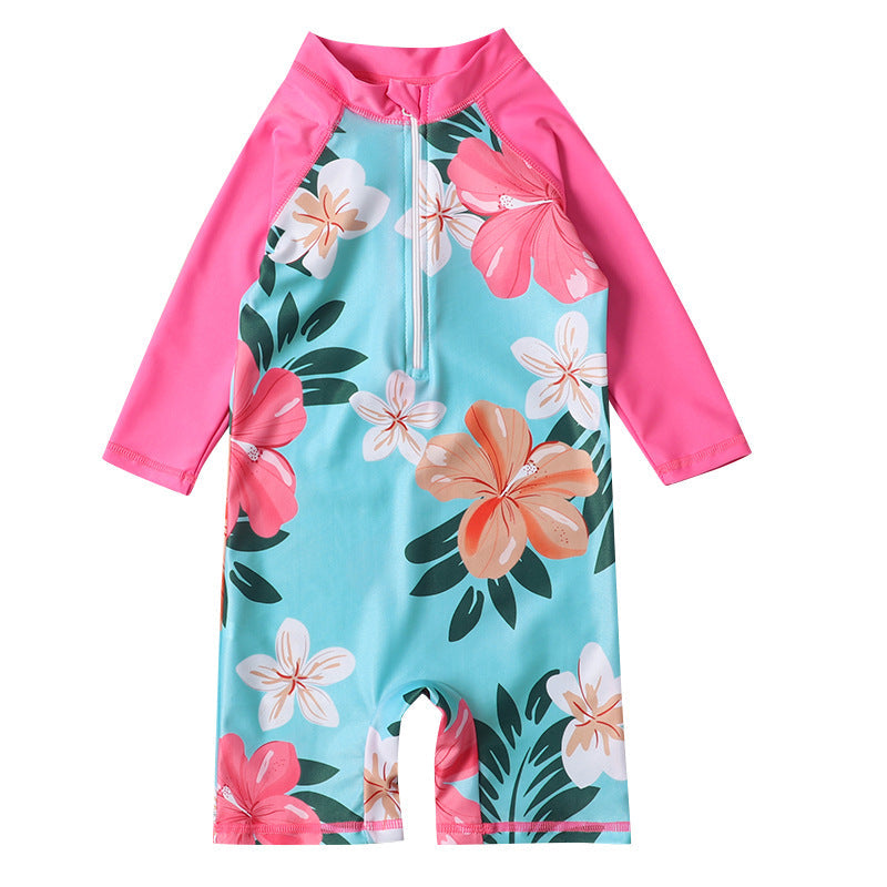 Baby Cartoon Floral Long-Sleeved Onesie Swimsuit