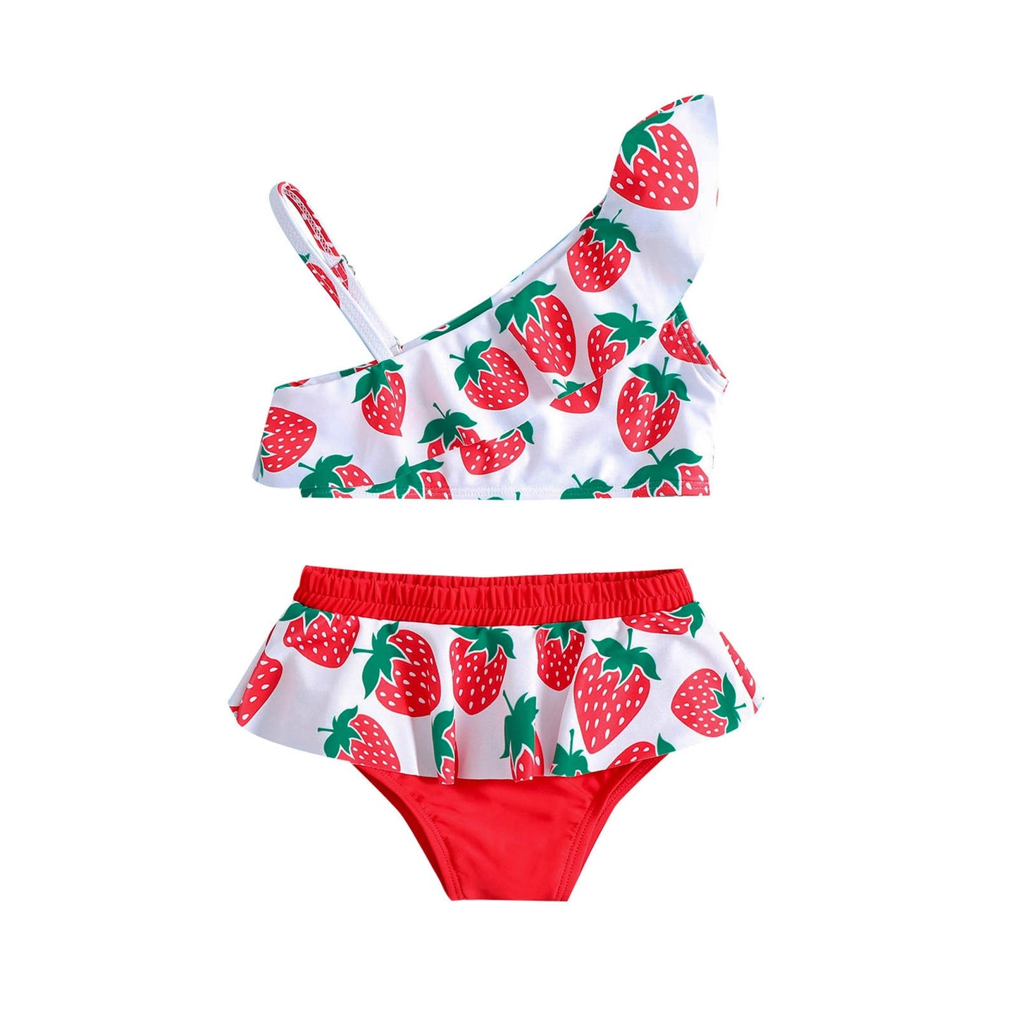 Baby Girls Summer Striped Strawberry Print Swimsuit