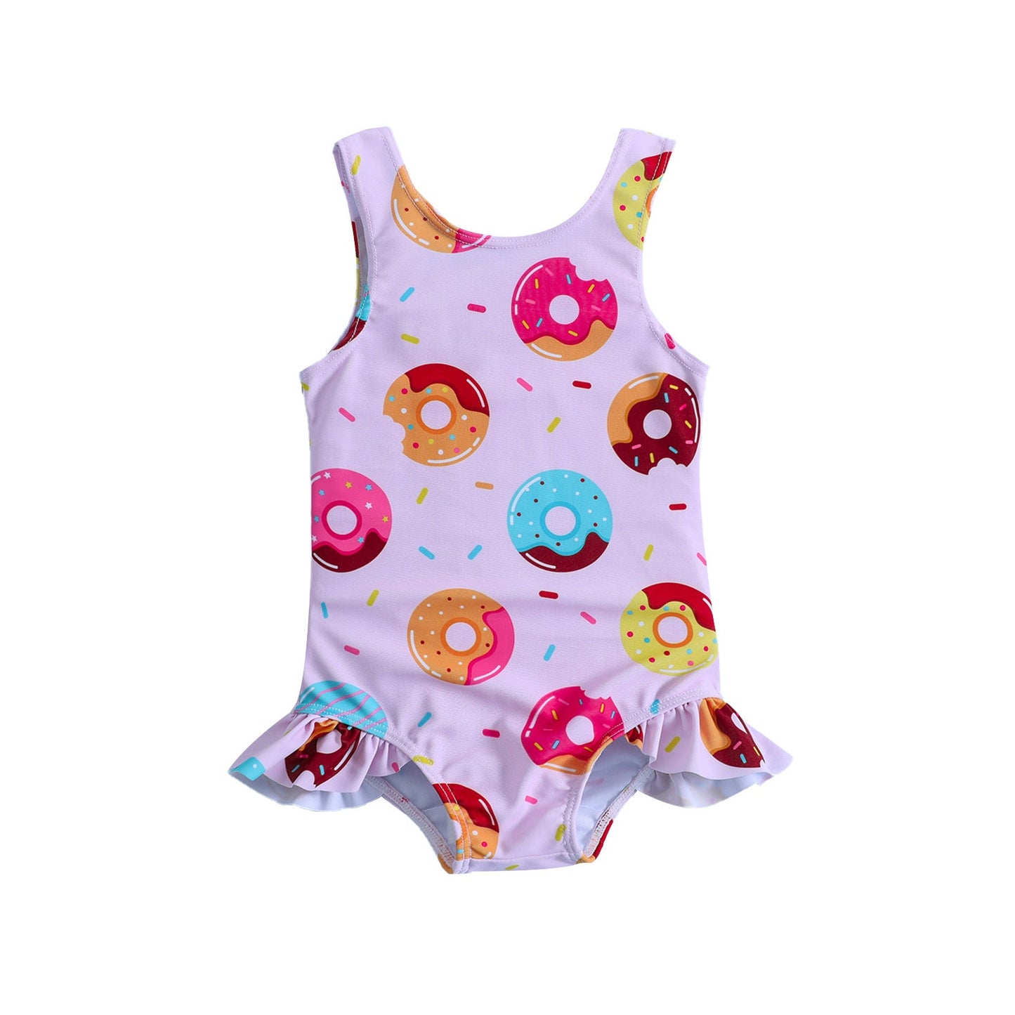 Children's Sleeveless Swimsuit Donut Print Vest One-Piece Baby Girl Swimsuit
