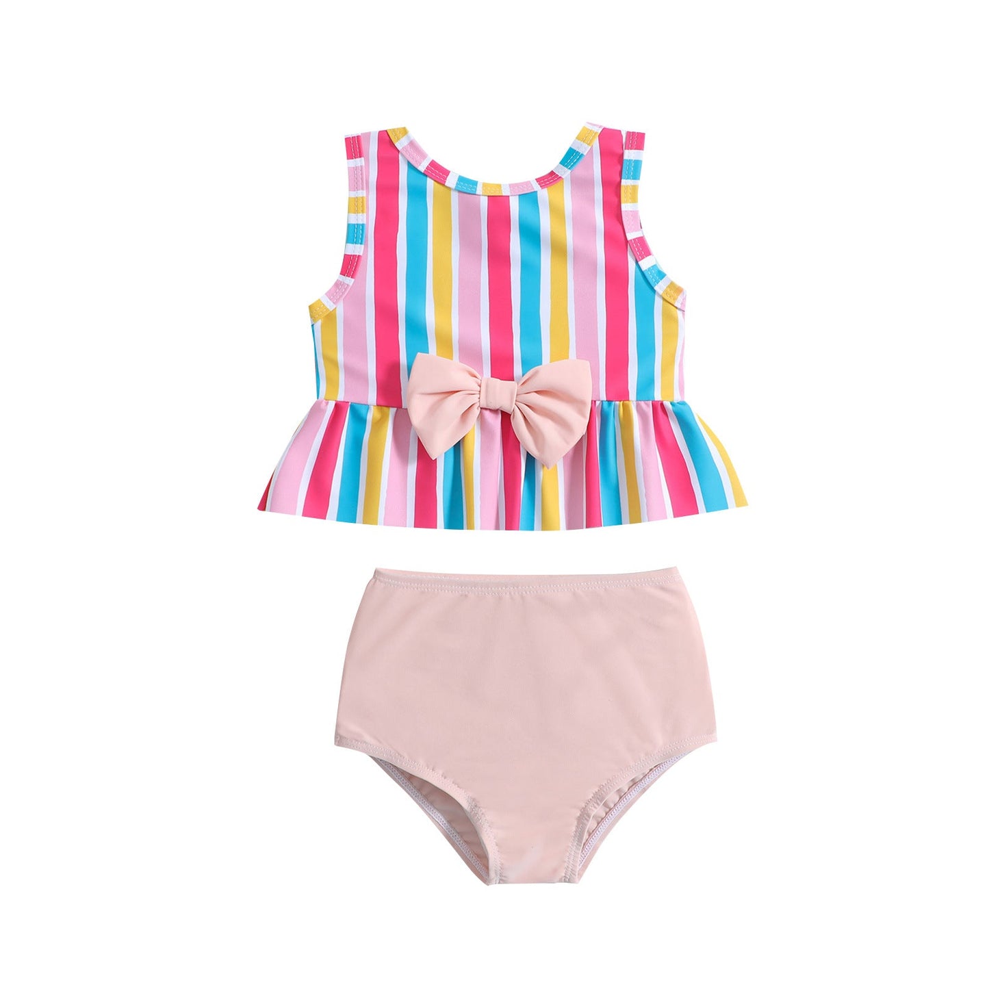 Girls Colorful Stripe Printed Children's Swimsuit