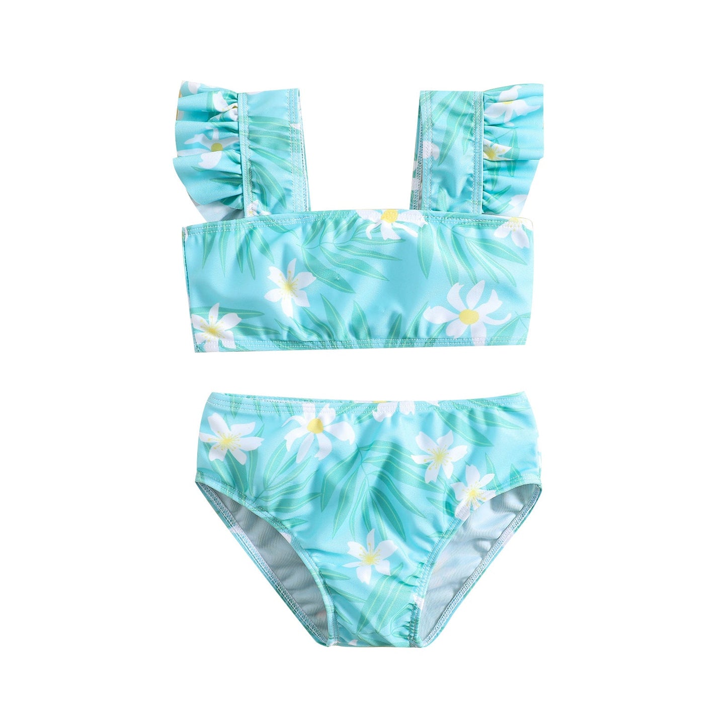 Girls Floral High Elastic Sunscreen Swimsuit