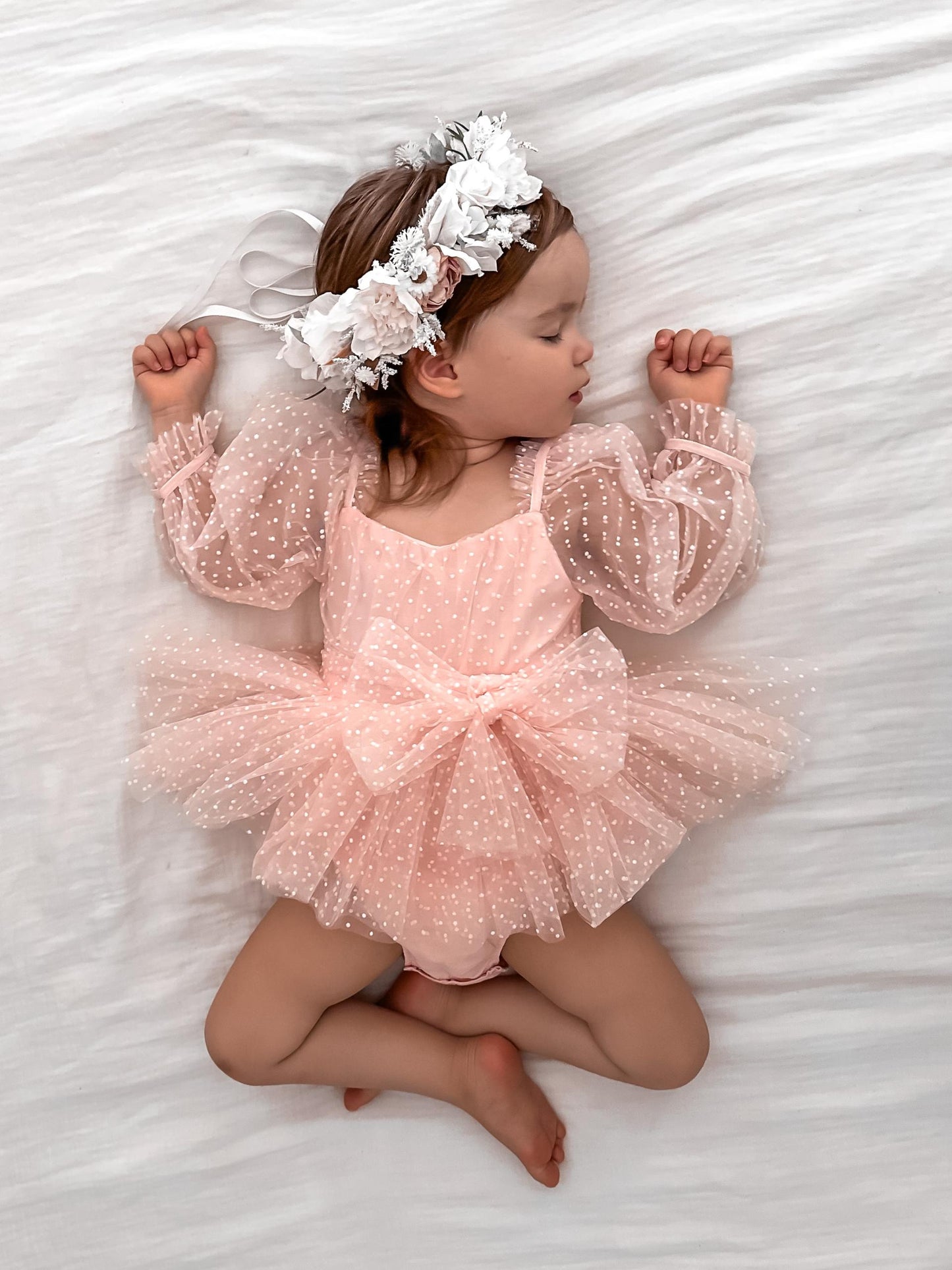 Swiss Dot Bloom Pink Rose Baby Girl Tulle Party Romper