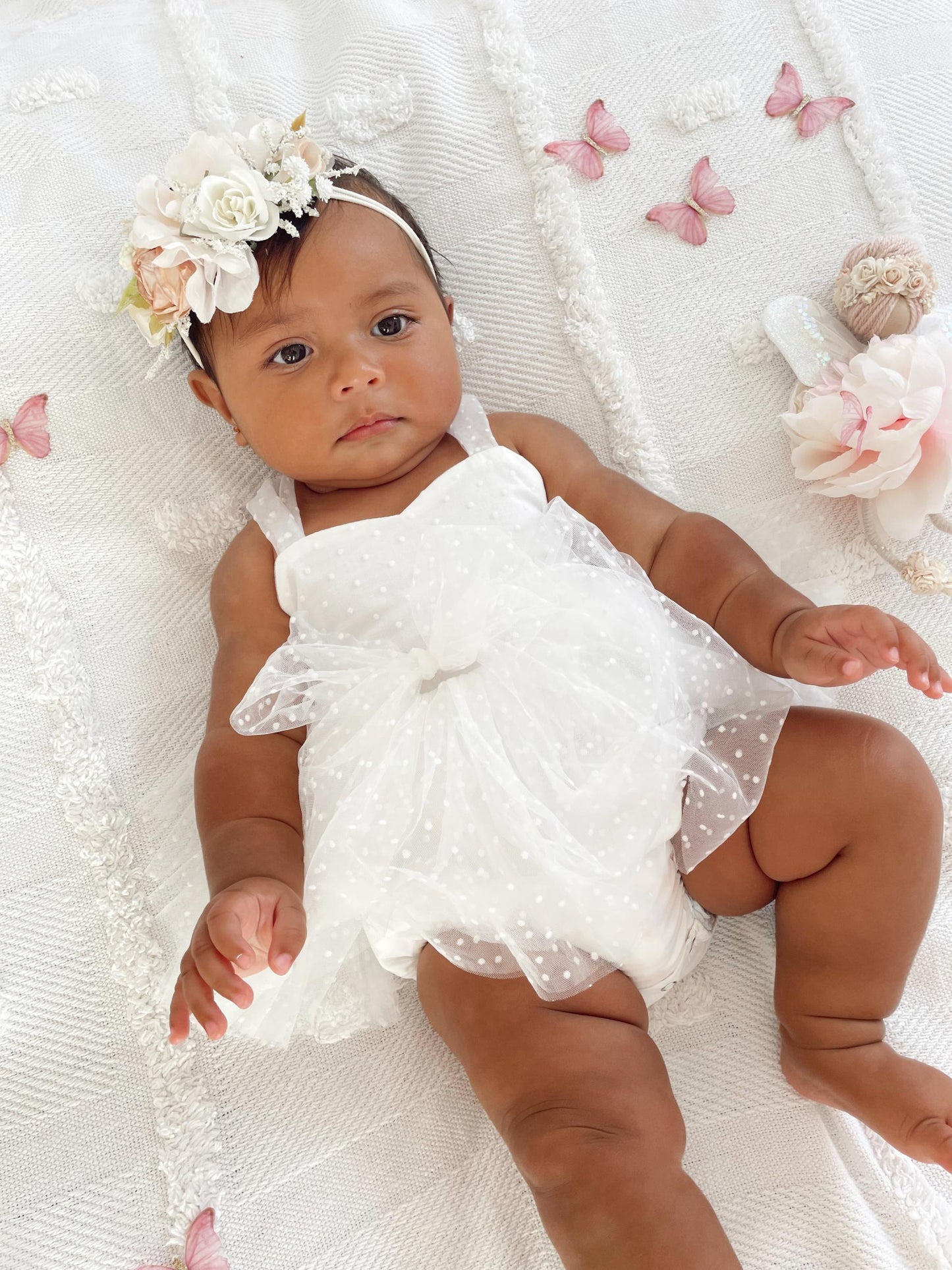 White Wildflower Baby Girl Tulle Party Romper