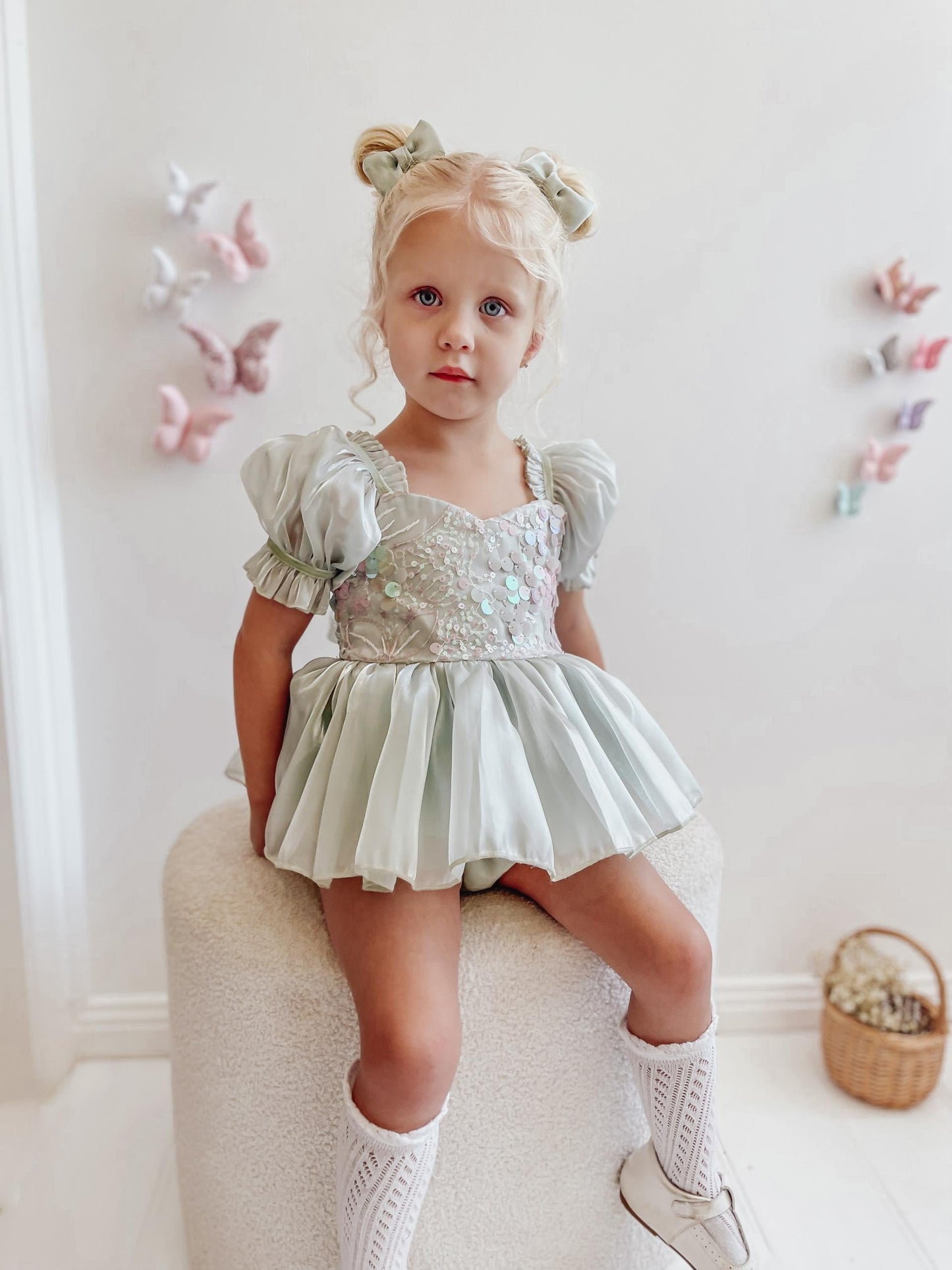 Mermaid Sequin Green Organza Baby Girl Party Romper