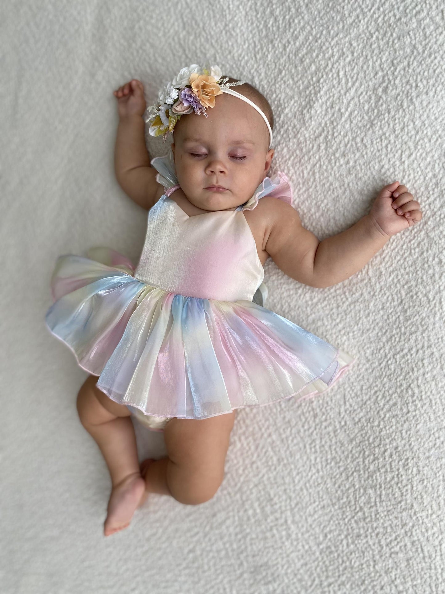 Lolly Pastel Rainbow Organza Baby Girl Party Romper