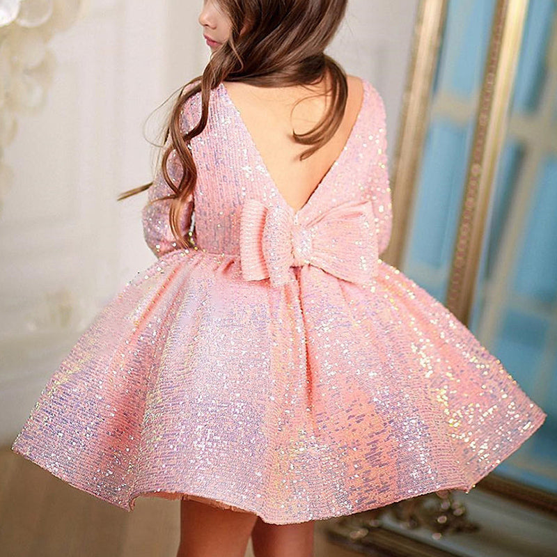 Girl Formal Princess Dresses Baby Girl Long Sleeve Sequins Lace Beaded Pageant Dress