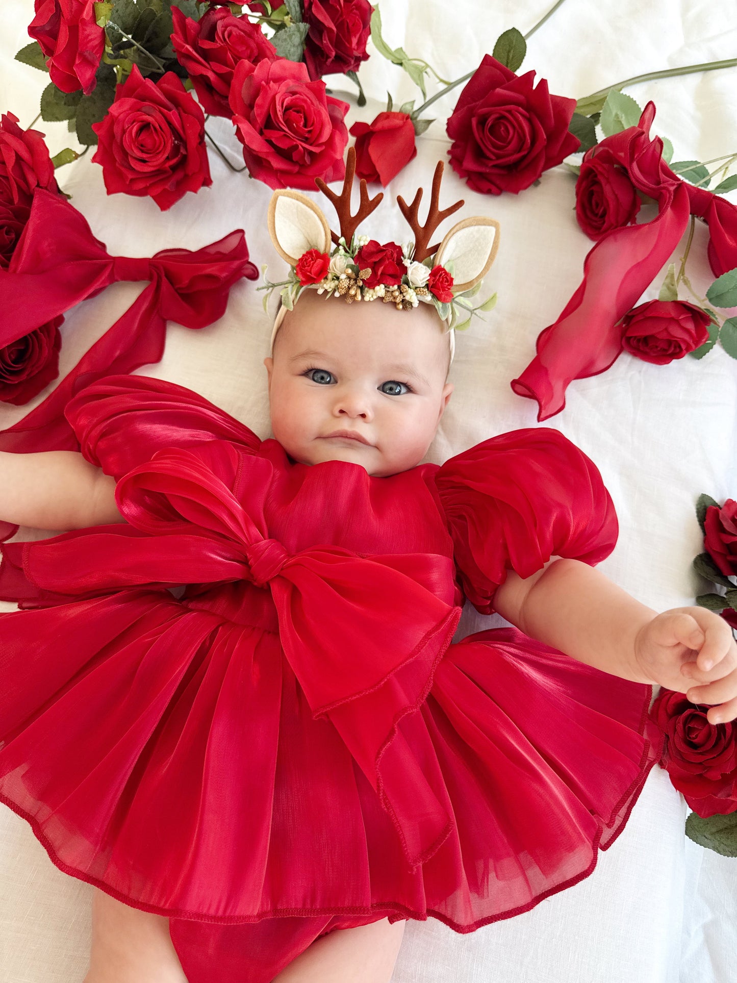 Dolly Ruby Red Organza Baby Girl Party Romper