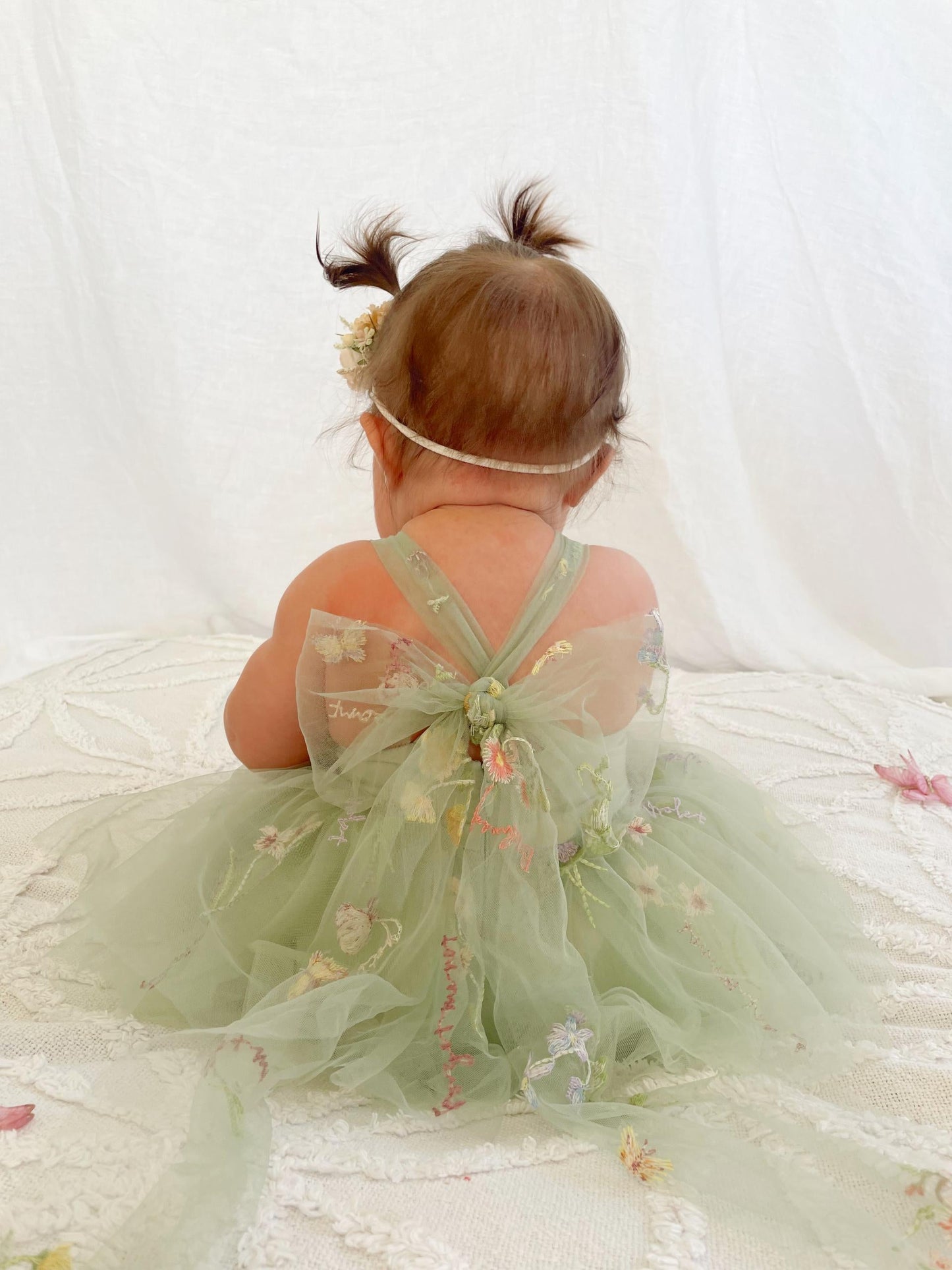 Sugar Plum Forest Green Baby Girl Tulle Party Romper