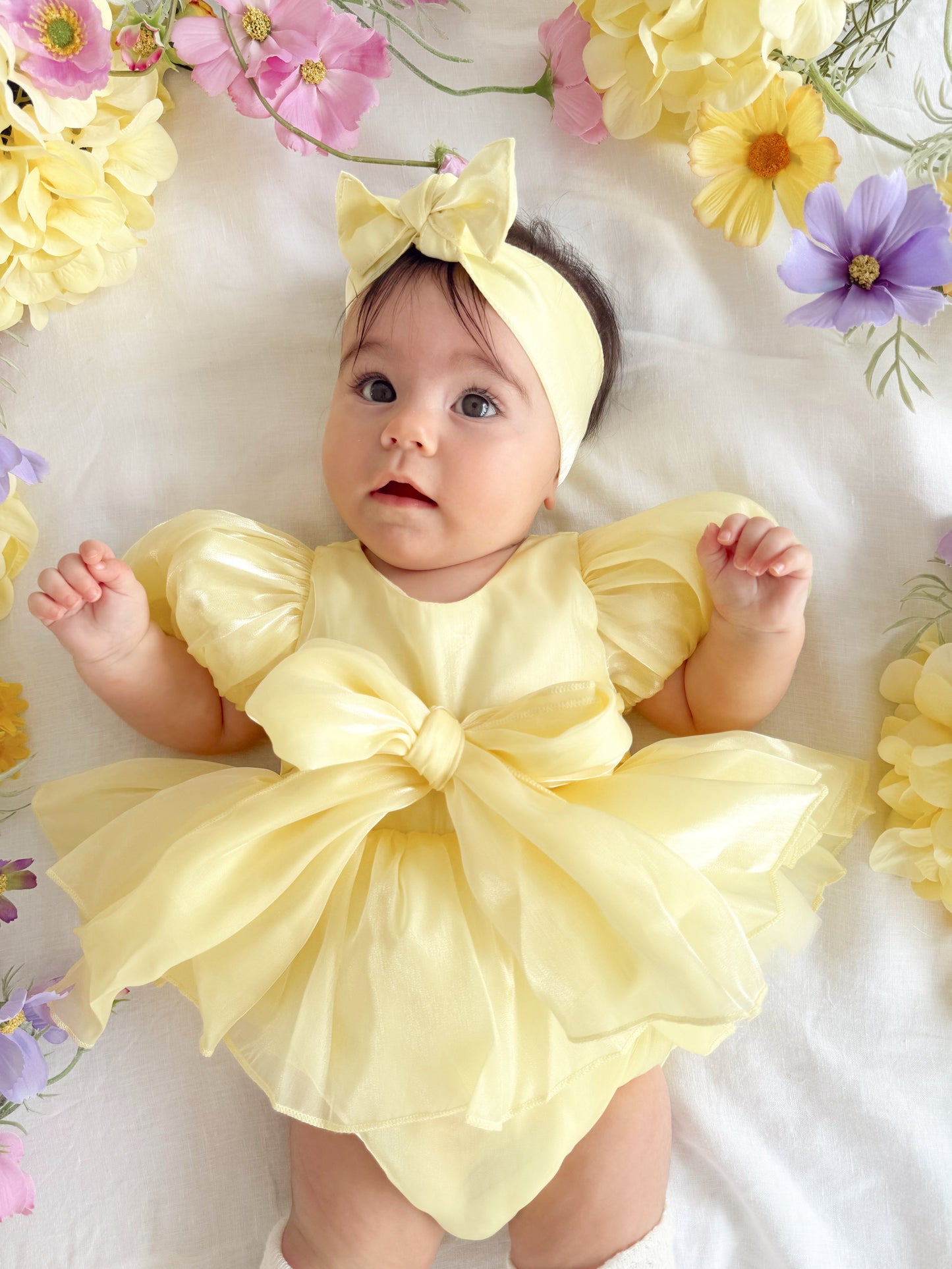 Scarlette Rose Canary Lemon Organza Baby Girl Party Romper