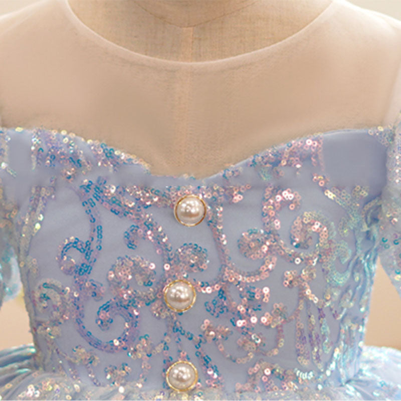 Baby Girl Birthday Party Dress Blue Sequin Bubble Princess Dress