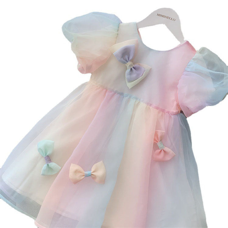 Girl Party Rainbow Dress Girl Summer Vacation Princess Dress