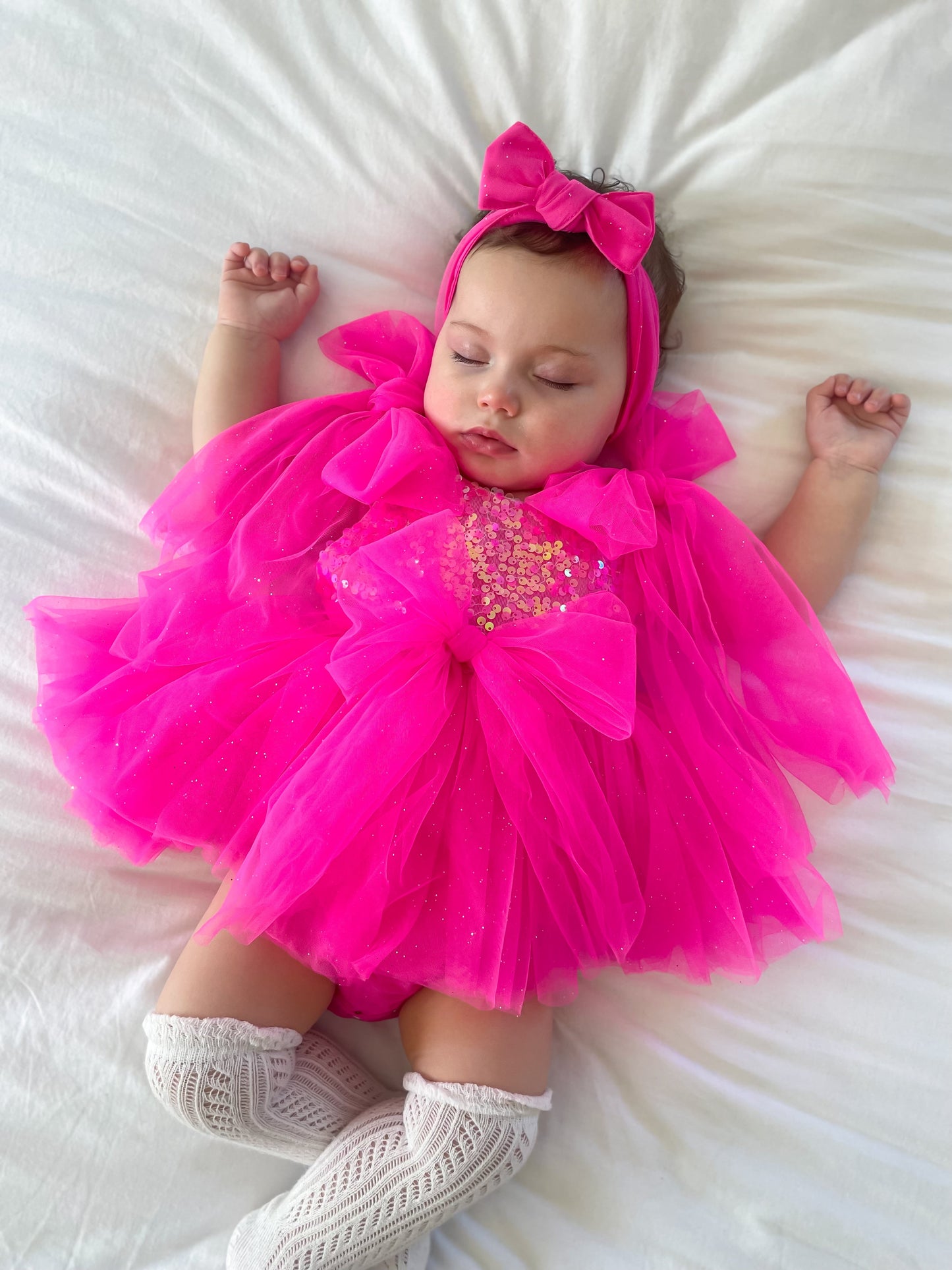 Theodora Fuchsia Pink Sequin Baby Girl Tulle Party Romper
