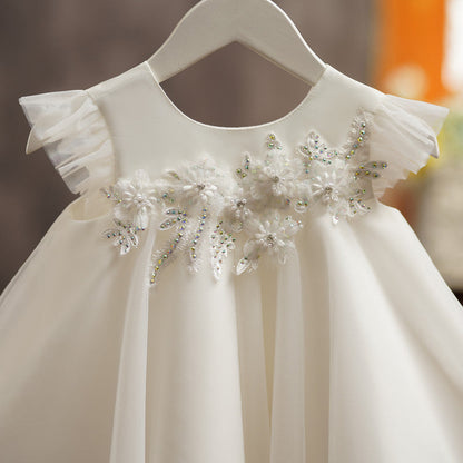 Cute One Year Old Baptism Dress White Birthday Princess Dress