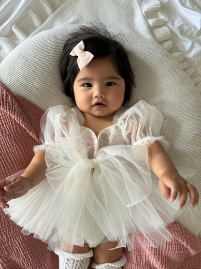 Jewel Sequin White Sparkle Baby Girl Tulle Party Romper