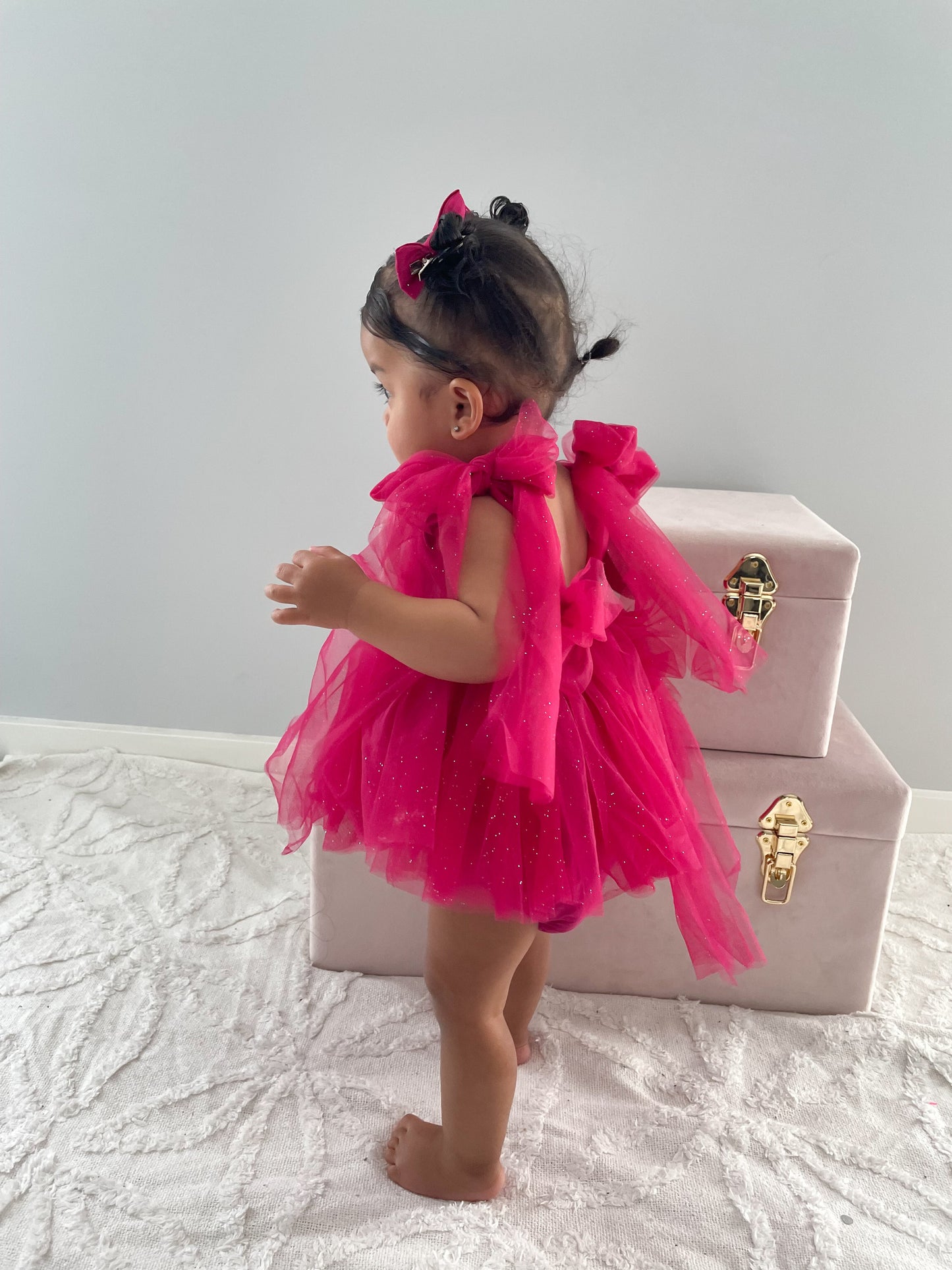 English Rose Romper Ruby Red Sparkle Baby Girl Romper