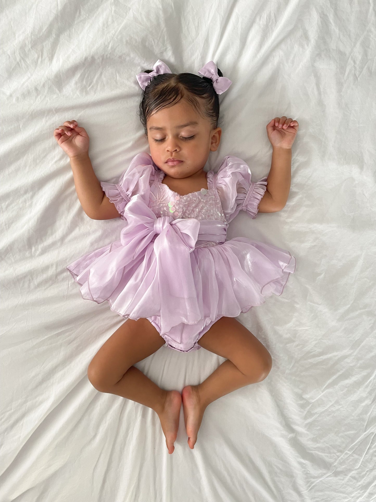Ariel Purple Pearl Organza Sequin Baby Girl Party Romper