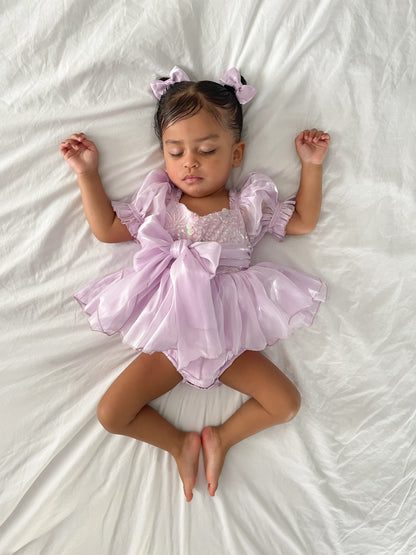 Ariel Purple Pearl Organza Sequin Baby Girl Party Romper