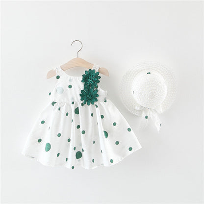 Baby Girl Sleeveless Bow Flower Sundress with Hat Set