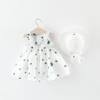 Baby Girl Sleeveless Bow Flower Sundress with Hat Set