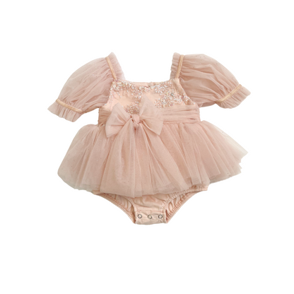 Jewel Sequin Pastel Pink Sparkle Baby Girl Tulle Party Romper