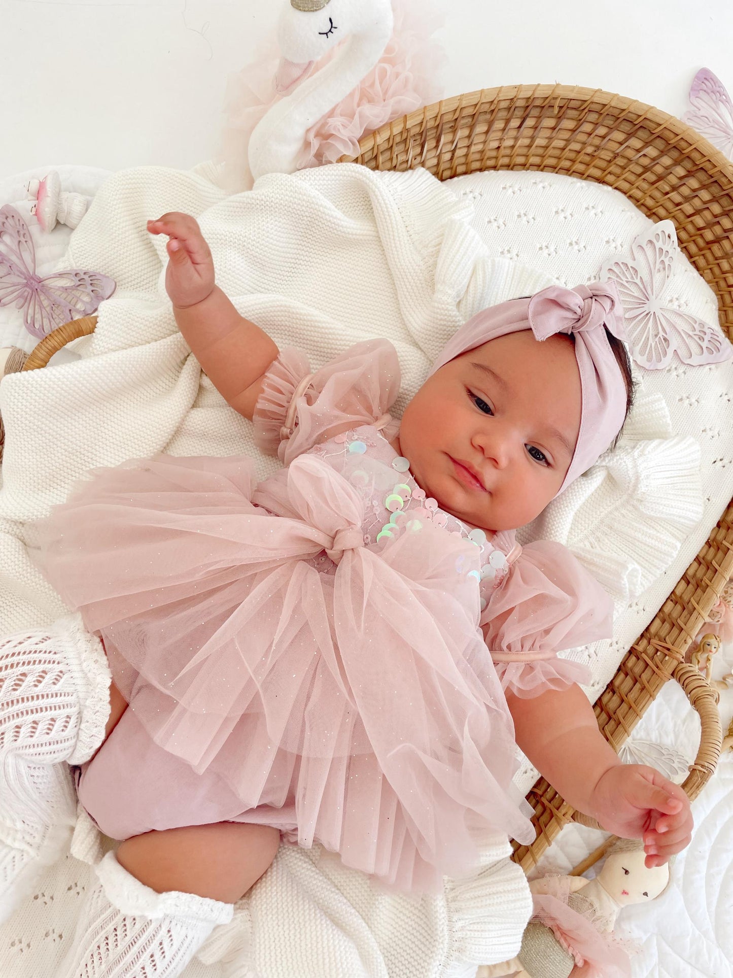 Jewel Sequin Dusty Pink Sparkle Baby Girl Tulle Party Romper