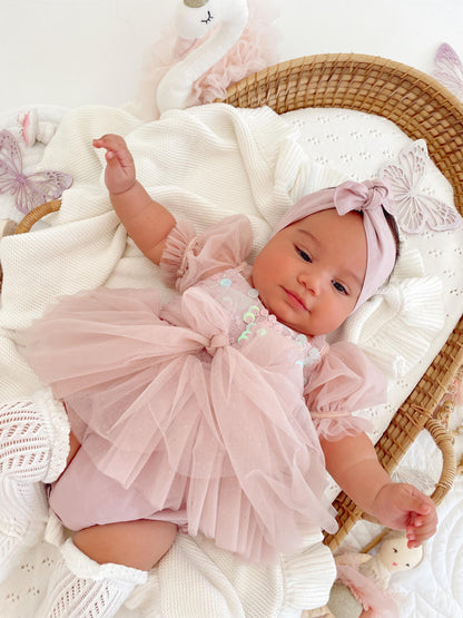 Jewel Sequin Dusty Pink Sparkle Baby Girl Tulle Party Romper