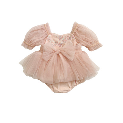 Jewel Sequin Pastel Pink Sparkle Baby Girl Tulle Party Romper
