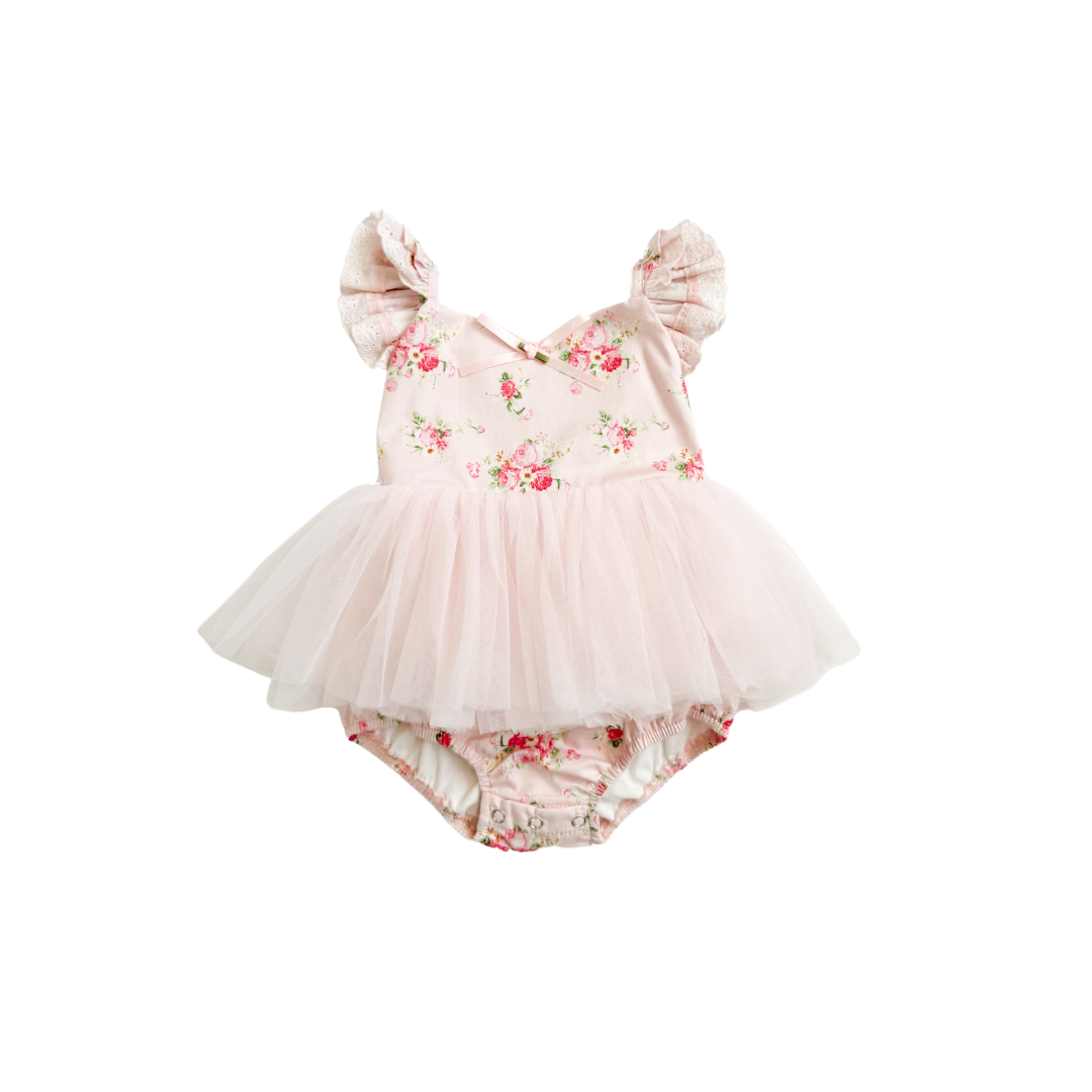Mirabelle Flower Candy Pink Baby Girl Floral Tulle Party Romper