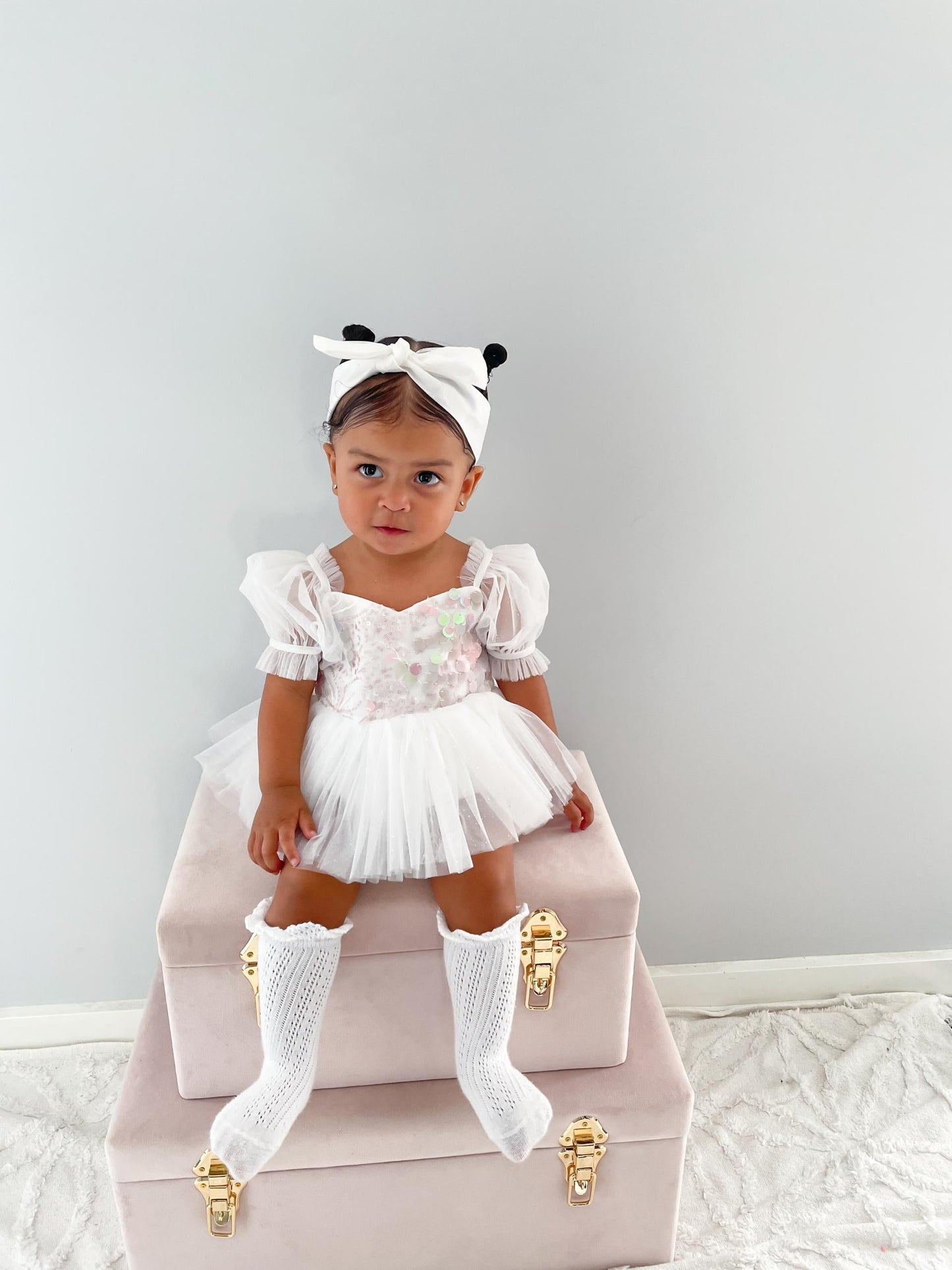 Jewel Sequin White Sparkle Baby Girl Tulle Party Romper