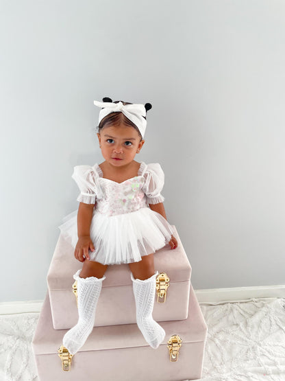 Jewel Sequin White Sparkle Baby Girl Tulle Party Romper
