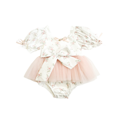 Odessa Flower Perfect Pink Floral Baby Girl Tulle Party Romper