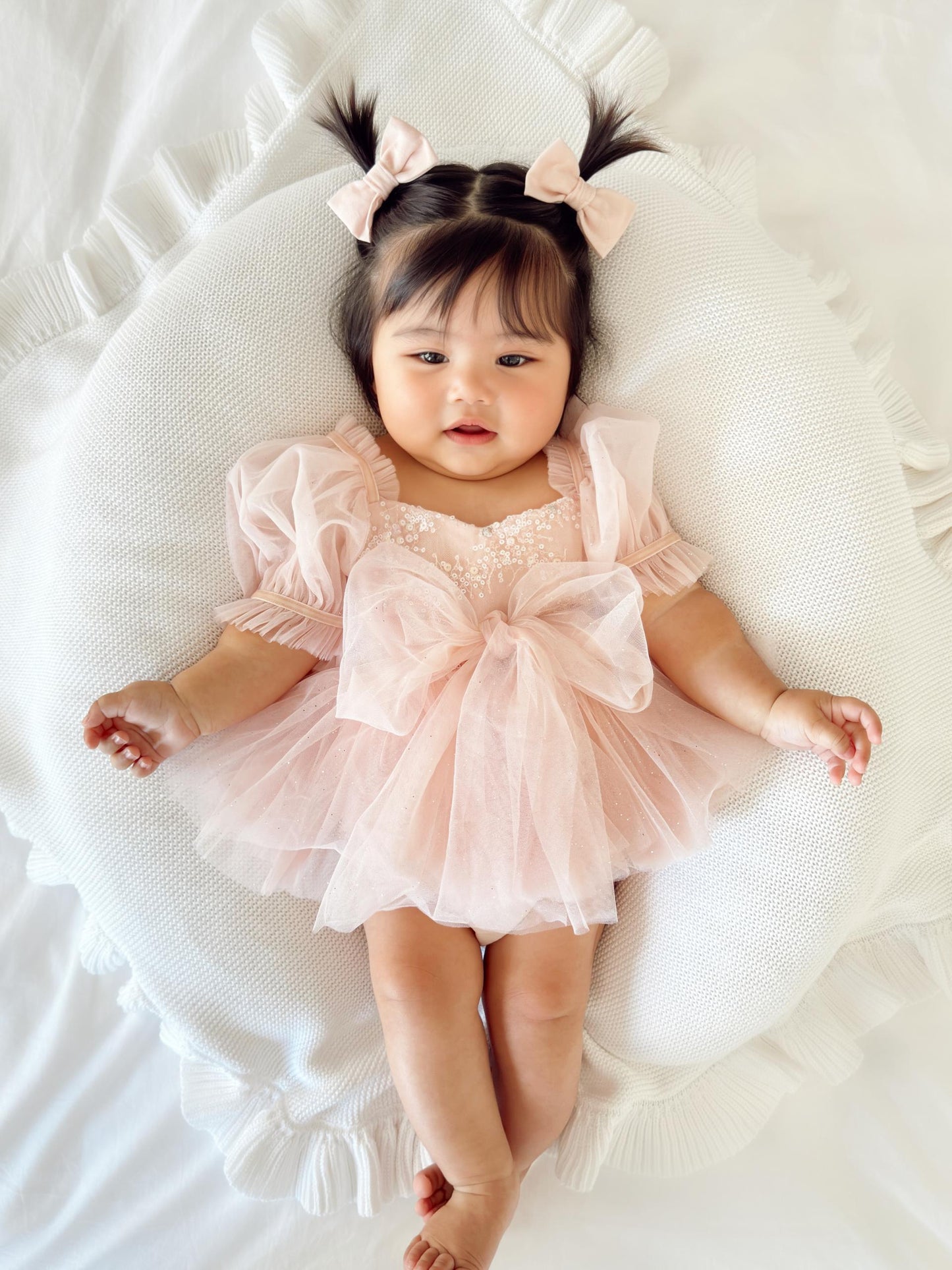 Jewel Sequin Pastel Pink Sparkle Baby Girl Tulle Party Romper