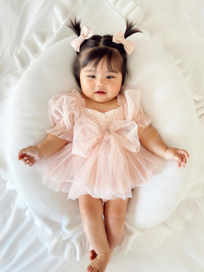 Jewel Sequin Pastel Pink Sparkle Baby Girl Tulle Party Romper