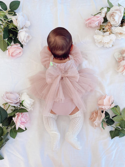 Jewel Sequin Dusty Pink Sparkle Baby Girl Tulle Party Romper