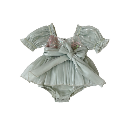 Mermaid Sequin Green Organza Baby Girl Party Romper