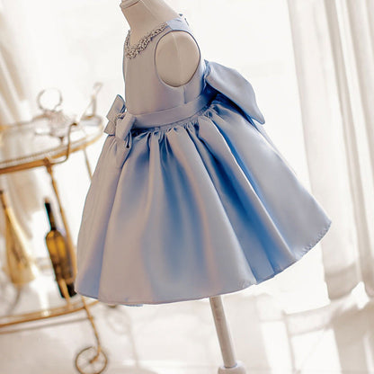 Baby Girl Birthday Dresses Toddler Cute Bead Collar Bow-knot Puffy Princess Dress