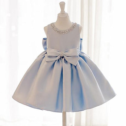 Baby Girl Birthday Dresses Toddler Cute Bead Collar Bow-knot Puffy Princess Dress