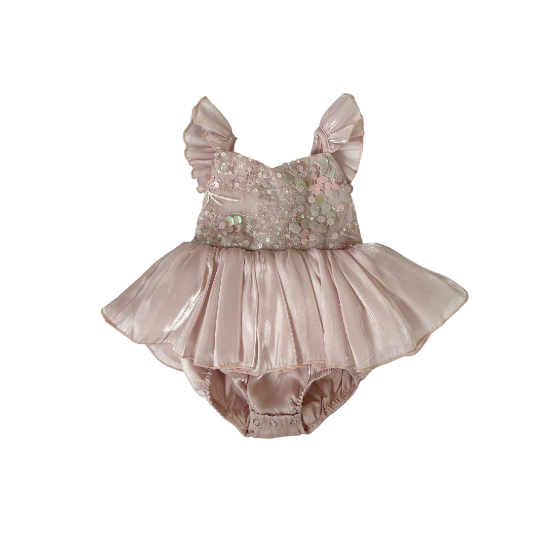 Mermaid Sequin Pink Organza Baby Girl Party Romper