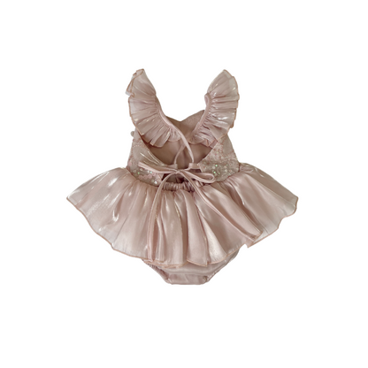 Mermaid Sequin Pink Organza Baby Girl Party Romper
