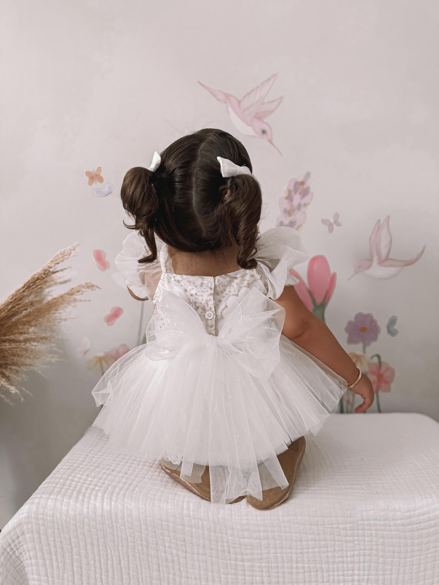 Jewel Sequin White Sparkle Baby Girl Tulle Party Romper
