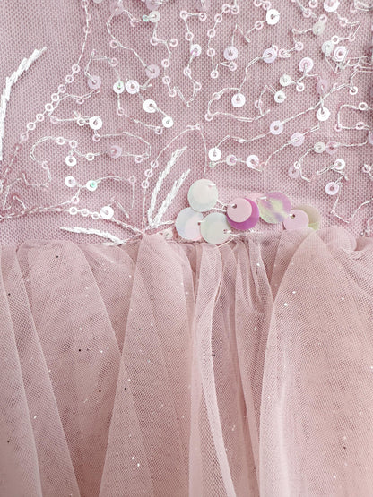 Jewel Sequin Dusty Pink Sparkle Baby Girl Tulle Party Romper
